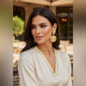 Gold Lion Head Drop Earrings